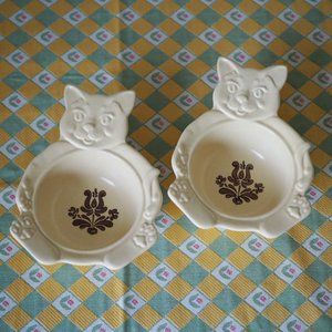 [RARE] Vintage Pfaltzgraff Village Cat Bowls (Set of 2) Made in USA